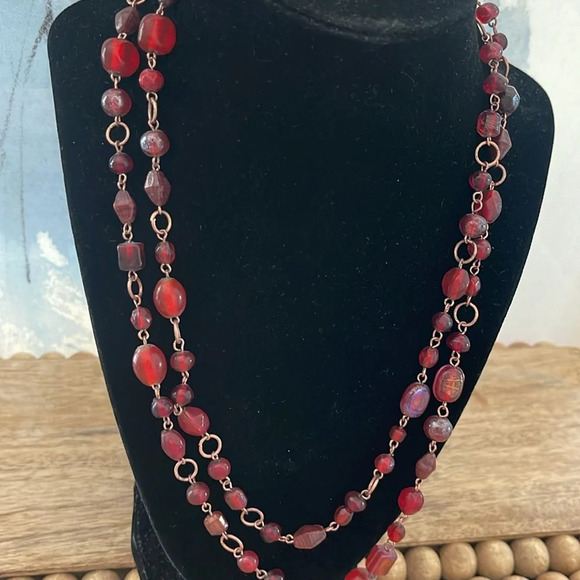 Bundle 6 Beaded long Necklaces Red Green Blue Orange Purple Yellow Brown - Picture 13 of 17